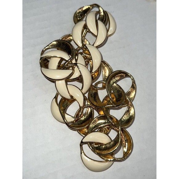 Vintage Napier Enamel White Links Flat Gold Chain Necklace - Picture 6 of 7